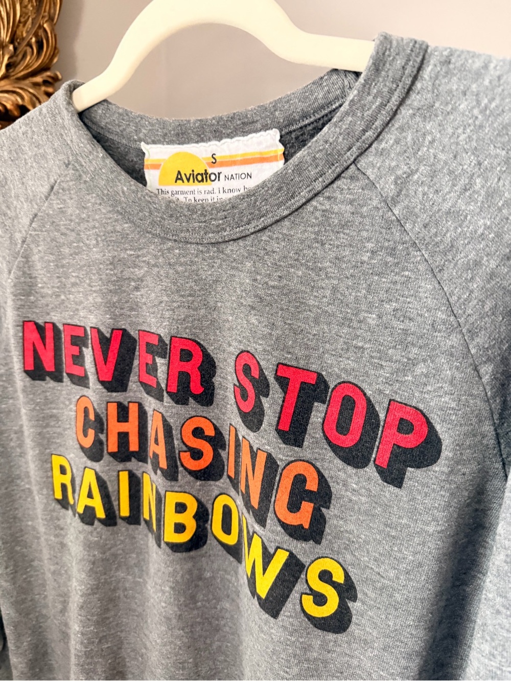 Aviator Nation Never Stop Chasing Rainbows Grey Graphic Sweatshirt - Picture 4 of 6